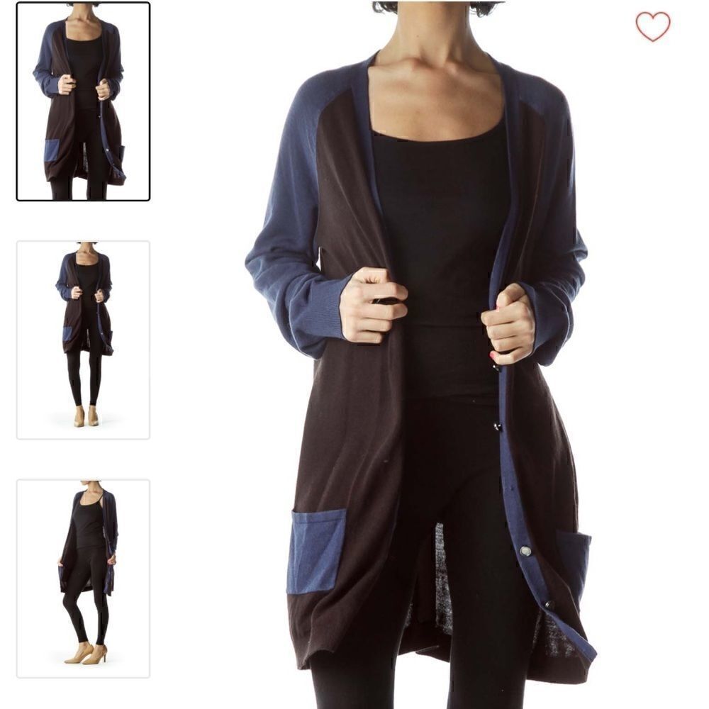 Kirna Zabete Black & Blue Color Block Cardigan XS
